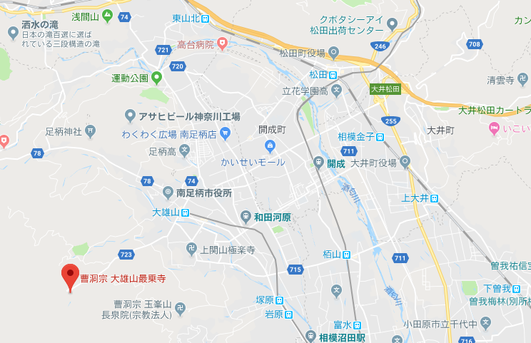 癌封じのお守りが買える、神奈川県南足柄市　大雄山　最乗寺の地図