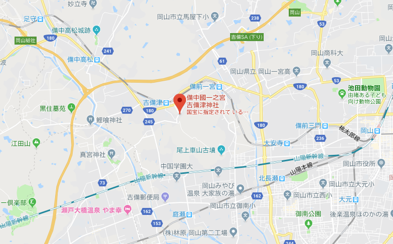 岡山県岡山市　吉備津神社の地図